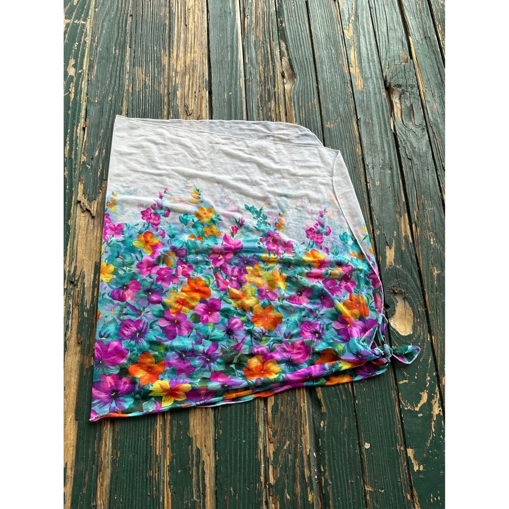 Floral Sarong Wrap Skirt Beach Cover Up Multi Color Tie Side Summer One Size Vtg - Picture 6 of 7